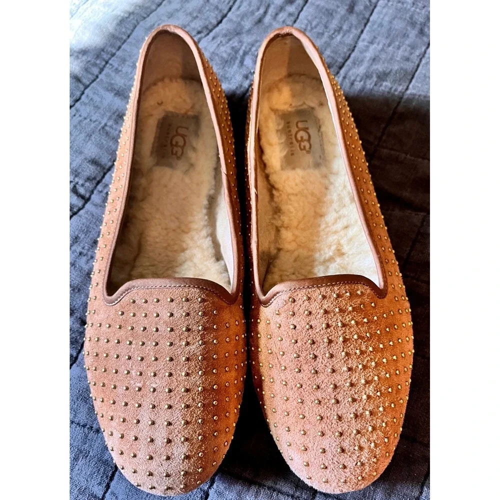 UGG Australia Alloway Studded Suede Flats Chestnut Tan‎ Loafers 1004401